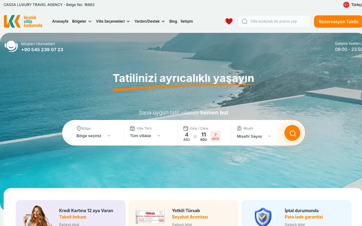Kiralık Villa Kalkanda — Villa Kiralama Sitesi proje görseli