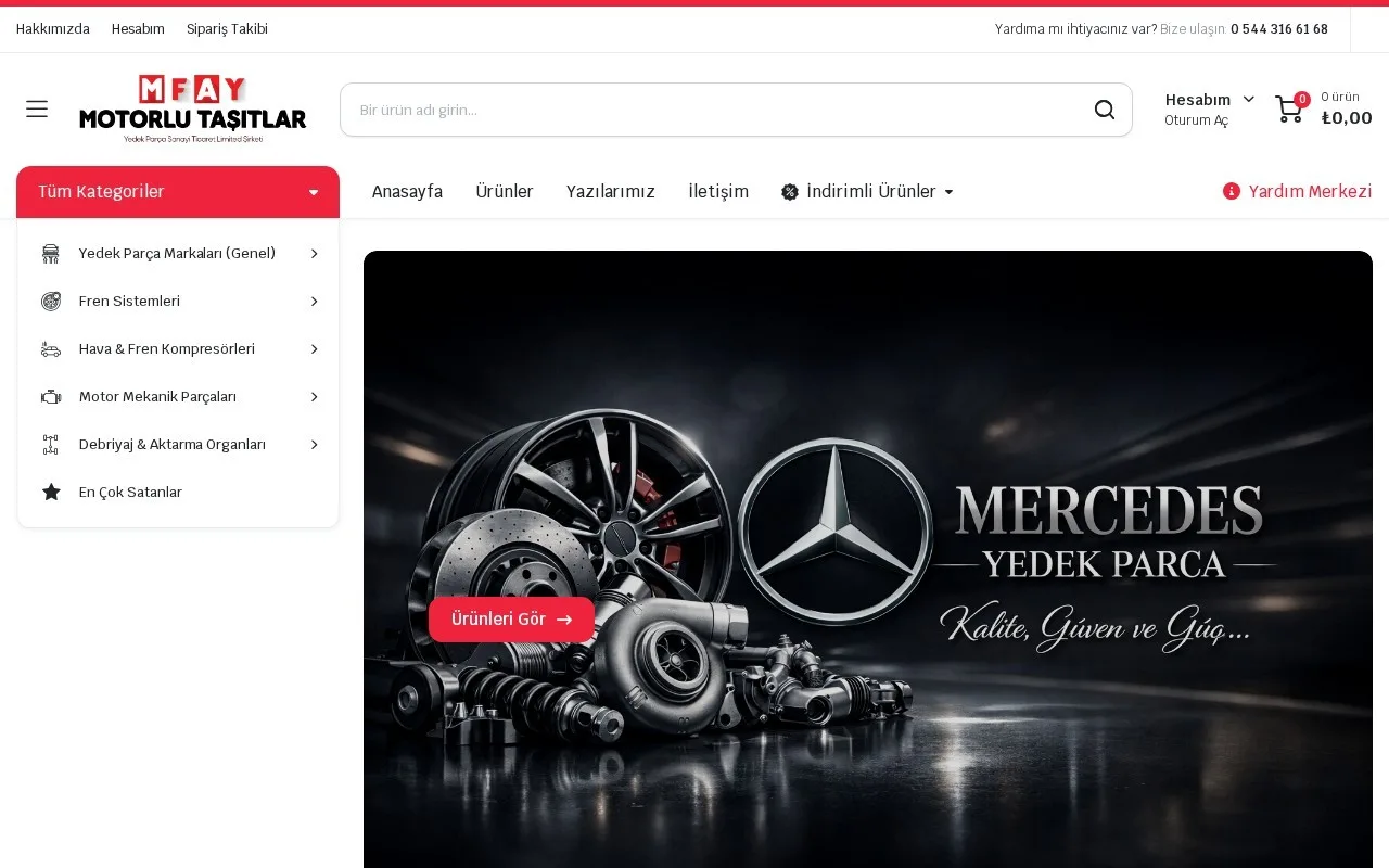 MFA Yedek Parça — E-Ticaret Sitesi proje görseli
