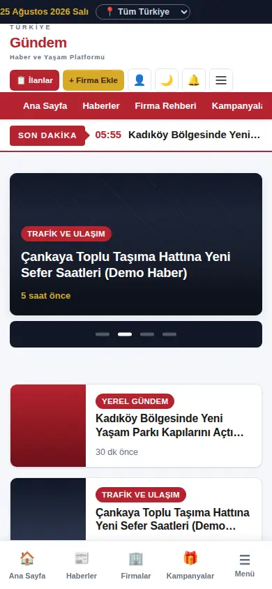 Mobil görünüm: alt menü ile telefon uyumlu yayın
